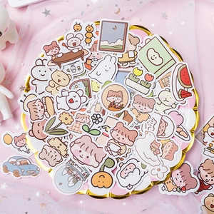 Cute Cartoon Girl Rabbit Bear Waterproof Stickers For Journal DIY Laptop Decoration Ins Style Kawaii Stationery Aesthetic Stickers