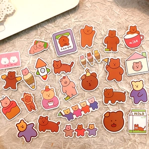 Lot de 100 autocollants mignons d'ours et animaux pour décoration de journal