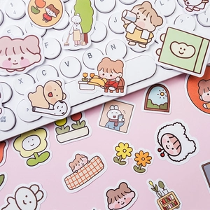 Cute Korean Fommy Rabbit stickers with colorful cartoon girls and forest animals