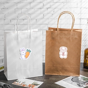 90pcs cute cartoon animal stickers on white and brown paper gift bags with paper handles