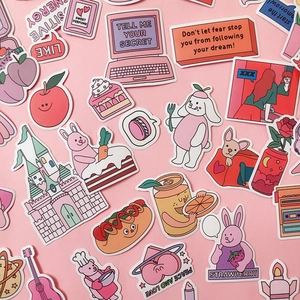 Süße Cartoon-Mädchen PVC Aufkleber Für Scrapbooking Rosa Ins-Stil DIY Dekorative Abziehbilder Tiere Essen Schloss Bastelmaterial