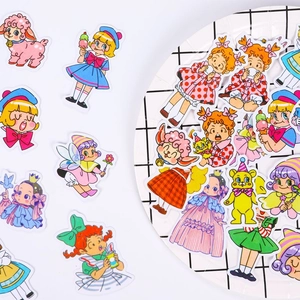 Retro cartoon stickers featuring cute girls and animals for DIY journal decoration