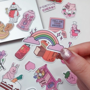 74 süße Zeichentrick-Mädchen-Sticker-Set für DIY-Scrapbooking mit Regenbogen- und Hasenmotiven