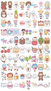 Detailed assortment of 80 cute cartoon DIY stickers featuring girls, animals and food
