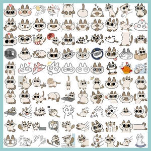 Detailed grid layout of cute cartoon cat stickers for planners and waterproof phone decor