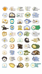 50 pieces of daisy and floral waterproof stickers with motivational English quotes