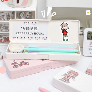 Scatola portaoggetti da scrivania minimalista bianca e rosa con carta decorativa cartoon