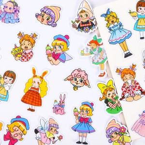 Retro cartoon girl stickers set for DIY scrapbooking with vintage 90s aesthetic