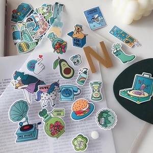 Cartoon PVC DIY sticker set with avocado and unicorn designs for journaling and decor