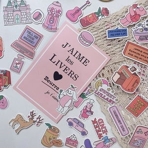 Süße rosa Ins-Style Cartoon Aufkleber Set mit Schloss und Bären für DIY Journaling Deko