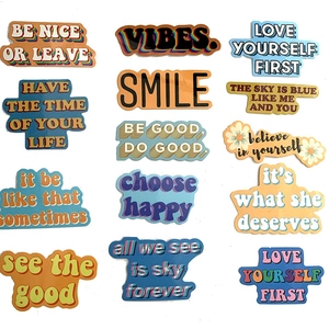 Set of 14 colorful waterproof vinyl stickers with positive English quotes and vintage fonts