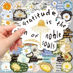 Floral daisy stickers with inspirational English quotes for laptops and journals