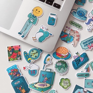 Creative Ardium style waterproof DIY stickers for laptops and journals with blue theme