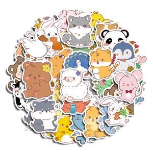 Set of 50 cute cartoon animal stickers featuring bears, pandas, and ducks for DIY decor