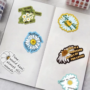 50pcs daisy flower and English quote stickers for journals and laptop decoration