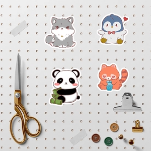 50pcs set of cute cartoon animal stickers for DIY planners with panda and wolf patterns