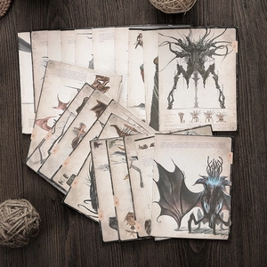 Vintage Cthulhu mythos monster illustrations on retro parchment paper with index tabs