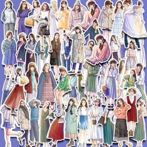 50Pcs Cartoon Girl Fashion Outfit Stickers Waterproof PVC Hand Drawn People Decals For Scrapbooking Journal Laptop DIY Decor