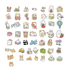 50 pieces of cute cartoon animal stickers featuring dogs and rabbits for journal decor