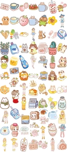 Close-up of cute cartoon girl stickers with soft macaron colors and hand-drawn style