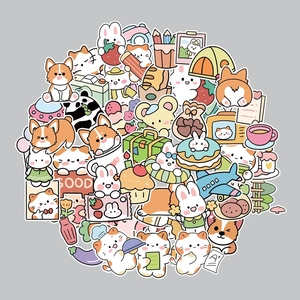 50pcs cute cartoon animal stickers featuring rabbits, puppies and pandas for scrapbooking