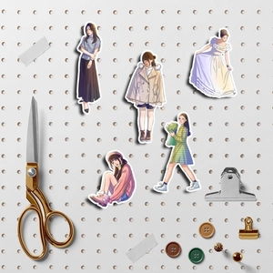 50pcs cute fashion girl illustration stickers for scrapbooking on grey pegboard