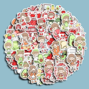 80pcs waterproof cartoon girl stickers with cute fruit motifs and DIY decoration