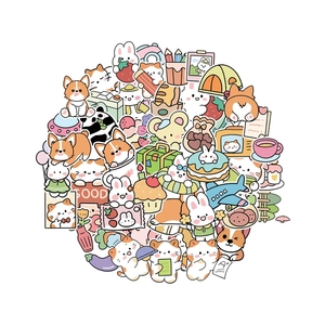 50pcs cute Japanese animal stickers featuring cartoon dogs and rabbits for journaling