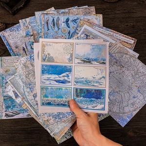Blue Arctic ocean themed scrapbooking paper set for DIY decorative paper crafts