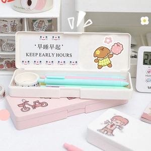 Cute Japanese style stationery pencil box set in pastel pink and cream for girls