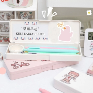 Süßer Schreiborganizer im koreanischen Stil mit Aufklebern in Rosa und Weiß