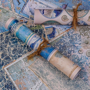 16 sheets of arctic polar blue theme scrapbooking paper with vintage nautical designs