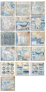 Detail view of 16 vintage arctic polar world themed scrapbooking background papers