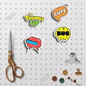 DIY scrapbook stickers with colorful cartoon speech bubbles and trendy text on white board