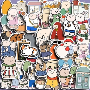 Simpatici Adesivi Impermeabili a Forma di Orso e Gatto dei Cartoni Animati Animali Multicolore Dipinti a Mano Fai da te per Scrapbooking Studenti