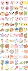 Macro detail of various cute Korean bear and animal stickers for DIY scrapbooking