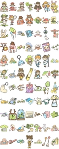 Detailed sheet of 80 pieces cute ins style cartoon stickers for girls journaling and scrapbooking