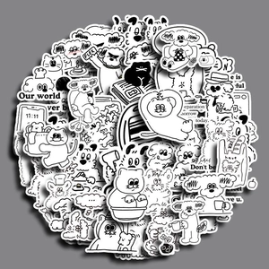 Set of 70 cute black and white hand-drawn dog stickers for scrapbooking and phone cases