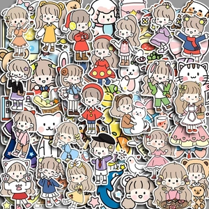 Kawaii Cartoon Girl Stickers Waterproof PVC Decorative Labels For DIY Scrapbooking Journaling Planner Korean Style Decal