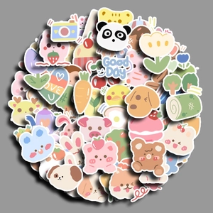 Set of 80 cute Korean cartoon stickers featuring animals and food for DIY journals