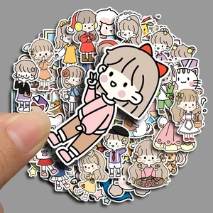 80pcs cute cartoon girl scrapbooking stickers with waterproof PVC material for journals