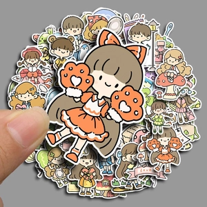 80-piece set of cute hand-drawn cartoon girl stickers with warm colors for journaling