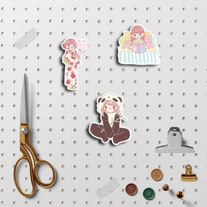 Cute cartoon girl stickers for scrapbooking featuring multiple creative character designs