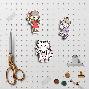 Cute cartoon girl and lucky cat waterproof stickers set for scrapbooking and DIY crafts