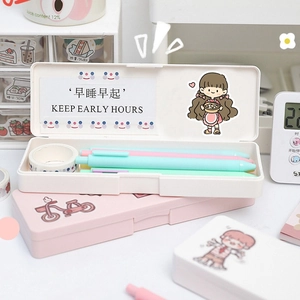 Minimalist stationery storage box with decorative cards and cute aesthetic school supplies