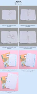 Macro detail of transparent book covers in various sizes with adhesive name stickers