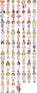 Collection of 60 vintage style waterproof paper doll stickers for journals and scrapbooks