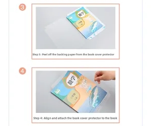 Detail showing self-adhesive book cover application on a textbook with textured film