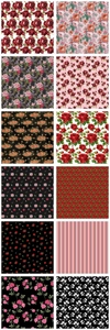 Detailed collection of 12 floral and striped patterned paper sheets for DIY scrapbooking