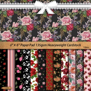 Vintage Floral Scrapbook Paper Set 6x6 Inch 135gsm Heavyweight Cardstock Background Paper For DIY Journaling 12 Sheets